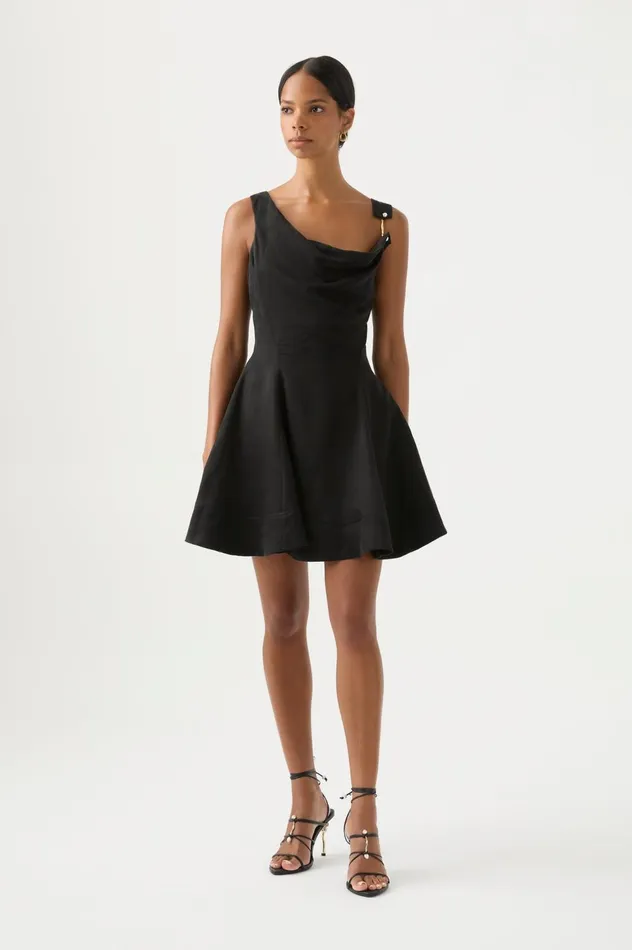 Liberty Asymmetric Mini Dress Black Women Aje Mini Dresses