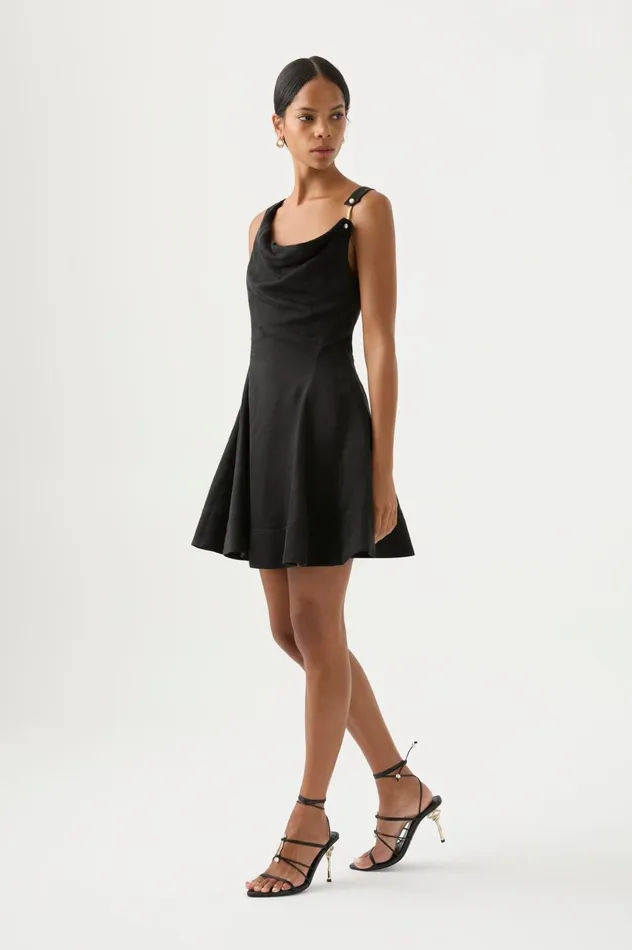 Liberty Asymmetric Mini Dress Black Women Aje Mini Dresses
