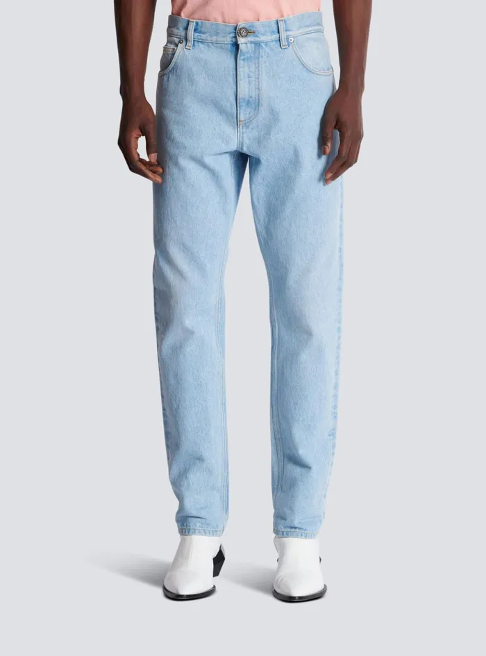 Light Blue Regularfit Denim Jeans Blue Men Balmain Denim