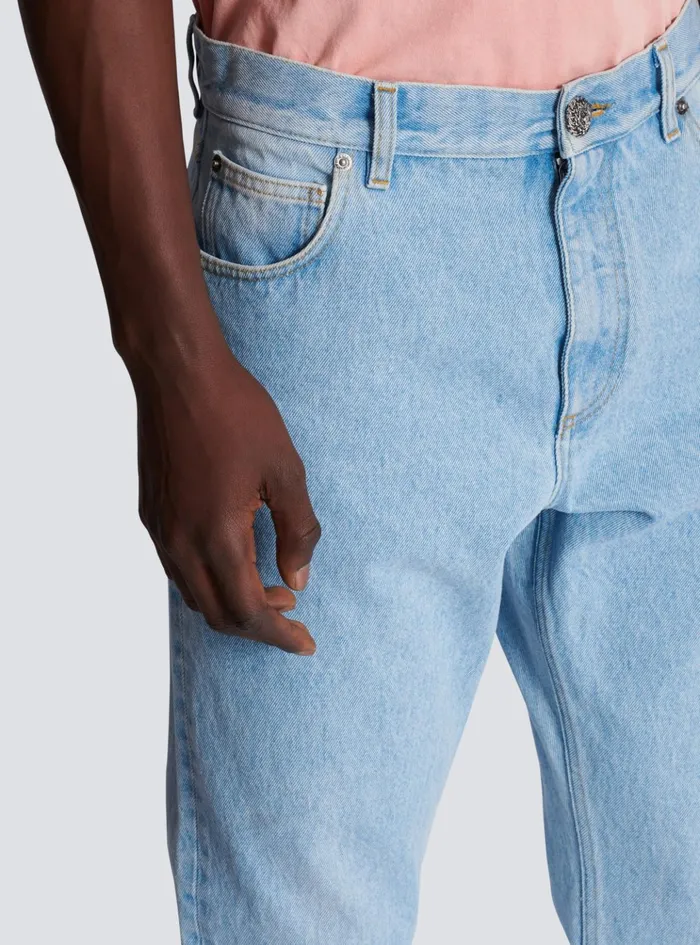 Light Blue Regularfit Denim Jeans Blue Men Balmain Denim