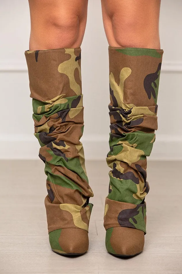Lilly039s Kloset Boots Women Zumma Ruched Camo Wedge Boot Camo FINAL SALE