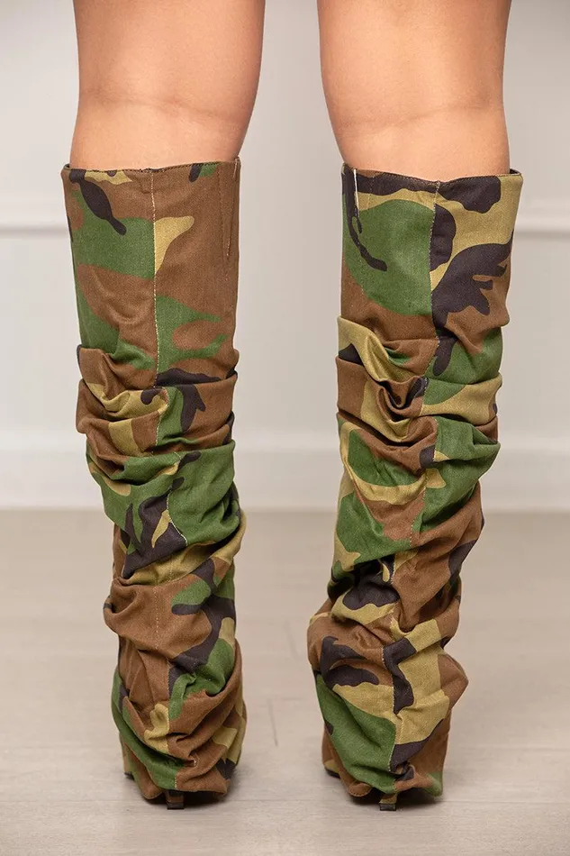 Lilly039s Kloset Boots Women Zumma Ruched Camo Wedge Boot Camo FINAL SALE