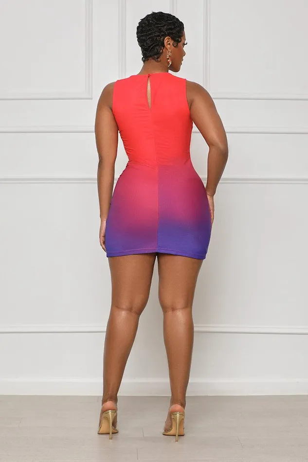 Lilly039s Kloset Dresses Women Evening Sunset Ombre Mini Dress Red MultiFINAL SALE