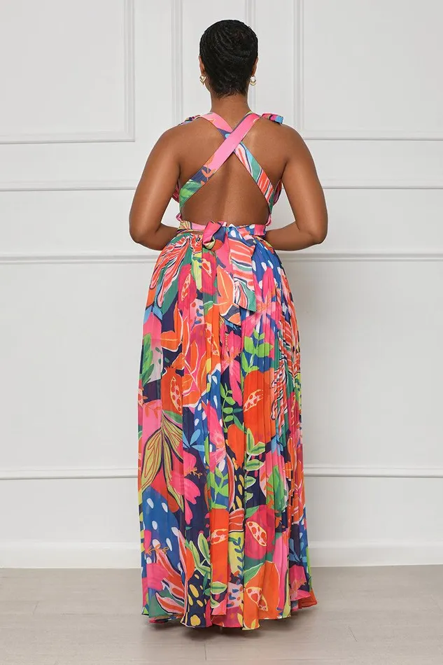 Lilly039s Kloset Dresses Women Seas The Day Halter Top Maxi Dress Pink Multi FINAL SALE