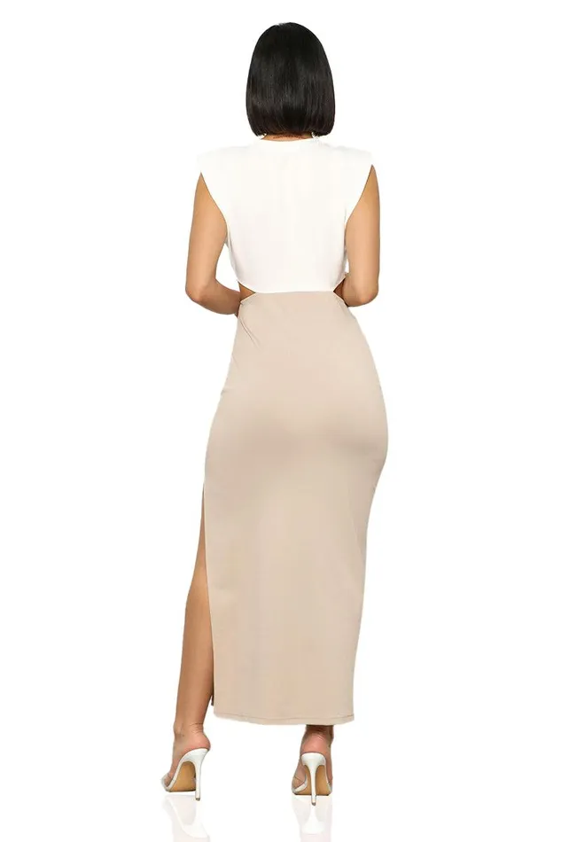 Lilly039s Kloset Dresses Women So Effortless ColorBlock Cut Out Dress White and Beige