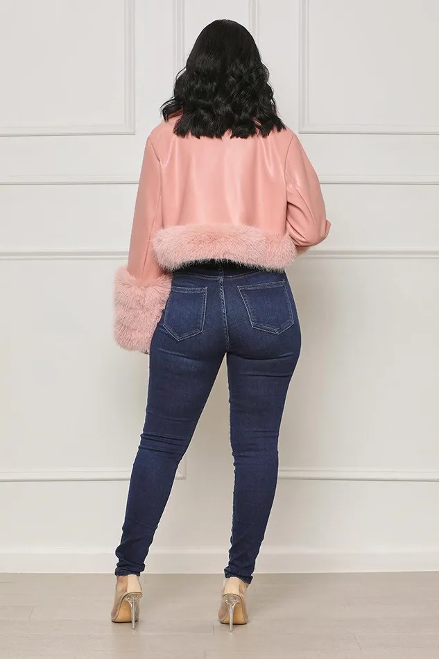 Lilly039s Kloset Jackets and Coats Women As Usual Faux Leather and Fur Crop Jacket Pink FINAL SALE