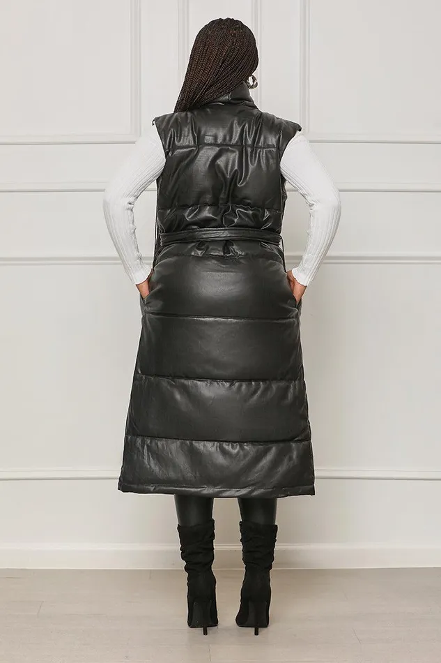 Lilly039s Kloset Jackets and Coats Women Hard To Forget Faux Leather Longline Vest Black FINAL SALE