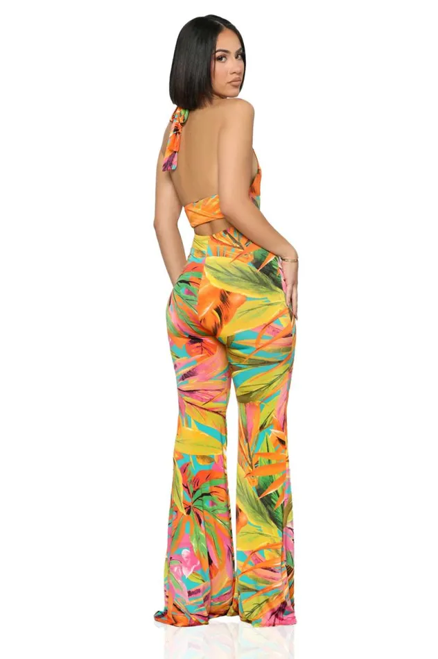 Lilly039s Kloset Jumpsuits and Rompers Women Trip To The Tropics Jumpsuit Orange MultiFINAL SALE