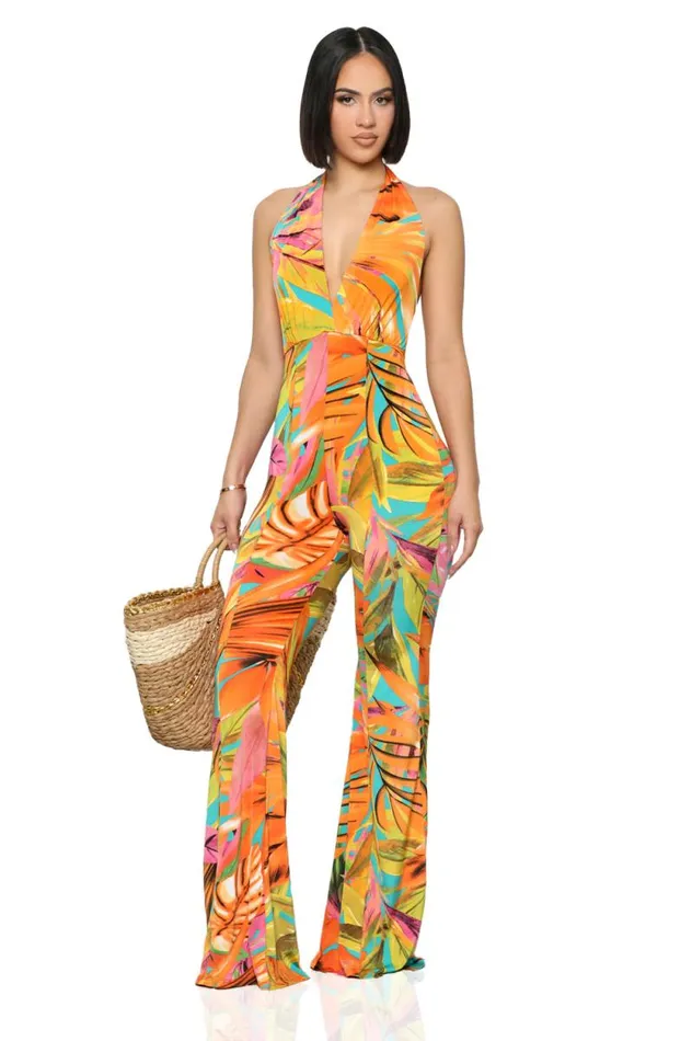 Lilly039s Kloset Jumpsuits and Rompers Women Trip To The Tropics Jumpsuit Orange MultiFINAL SALE