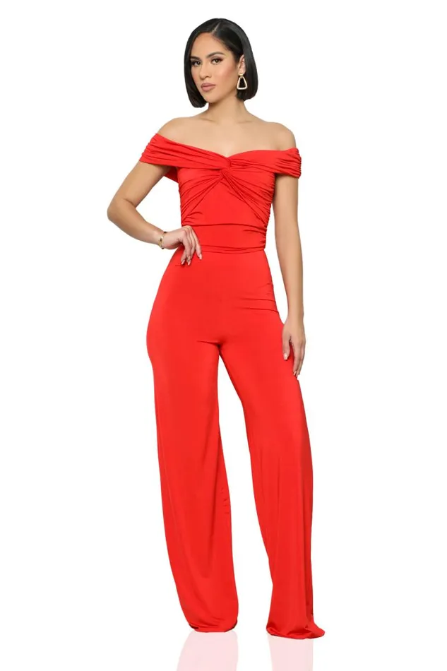 Lilly039s Kloset Jumpsuits and Rompers Women Twisted Off Shoulder Jumpsuit RedFINAL SALE
