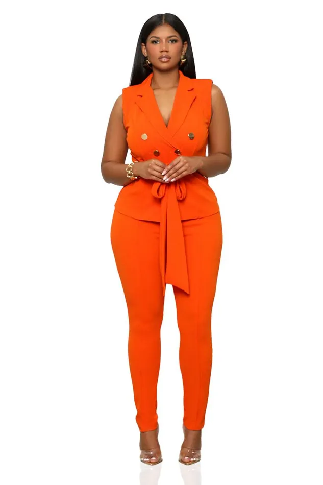 Lilly039s Kloset Sets Women Business Girl Pants Set OrangeFINAL SALE