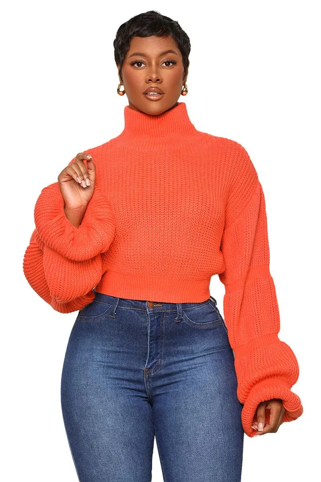 Lilly039s Kloset Tops Women Burst Your Bubble Cropped Sweater Orange FINAL SALE