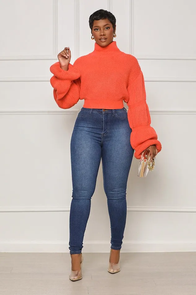 Lilly039s Kloset Tops Women Burst Your Bubble Cropped Sweater Orange FINAL SALE