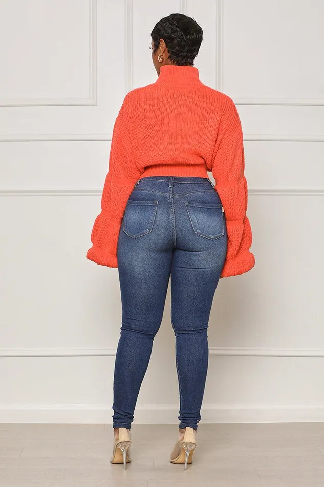 Lilly039s Kloset Tops Women Burst Your Bubble Cropped Sweater Orange FINAL SALE