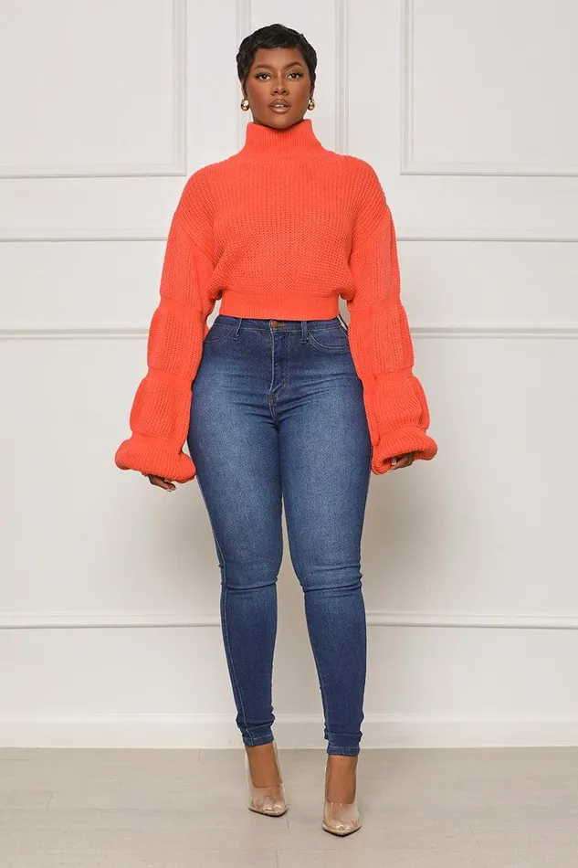 Lilly039s Kloset Tops Women Burst Your Bubble Cropped Sweater Orange FINAL SALE
