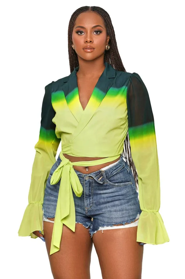 Lilly039s Kloset Tops Women Fade To Green Bell Sleeve TopFINAL SALE