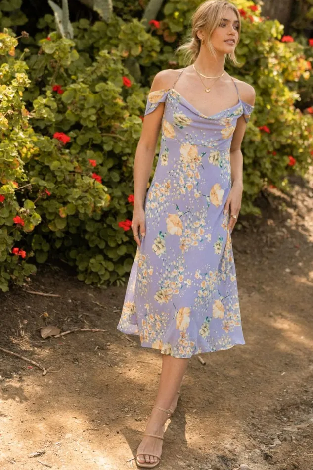 Lindsie Floral Midi Dress Lavender Women Bohme Dresses