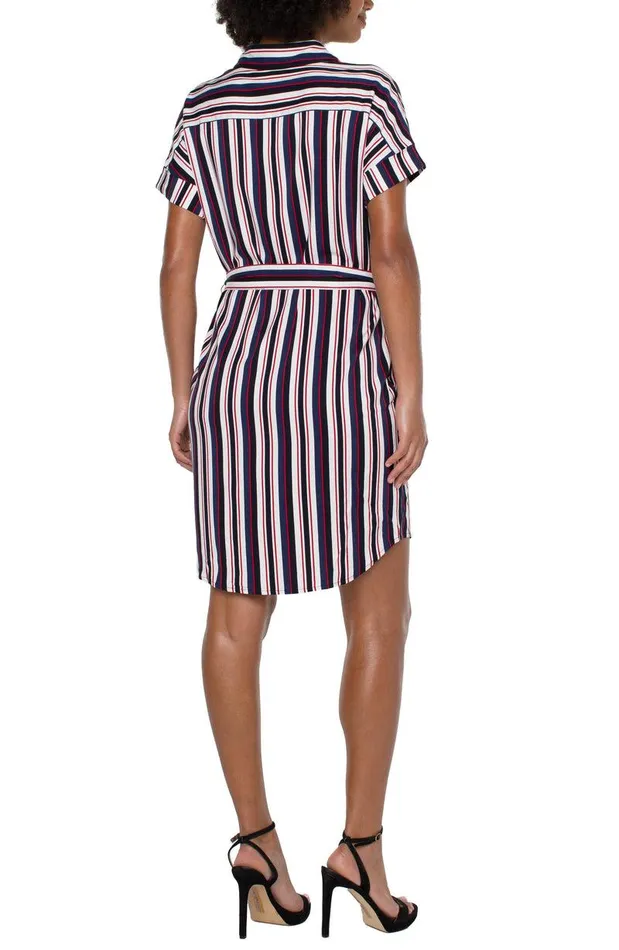 Liverpool Los Angeles BELTED SHIRT DRESS Navy Lollipop Red Bold Stripe Women DRESSES