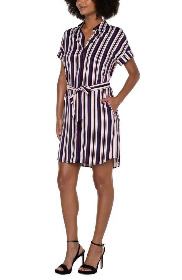 Liverpool Los Angeles BELTED SHIRT DRESS Navy Lollipop Red Bold Stripe Women DRESSES