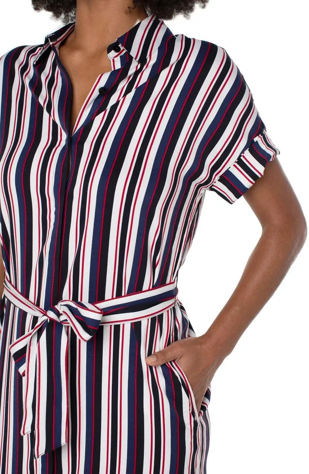 Liverpool Los Angeles BELTED SHIRT DRESS Navy Lollipop Red Bold Stripe Women DRESSES