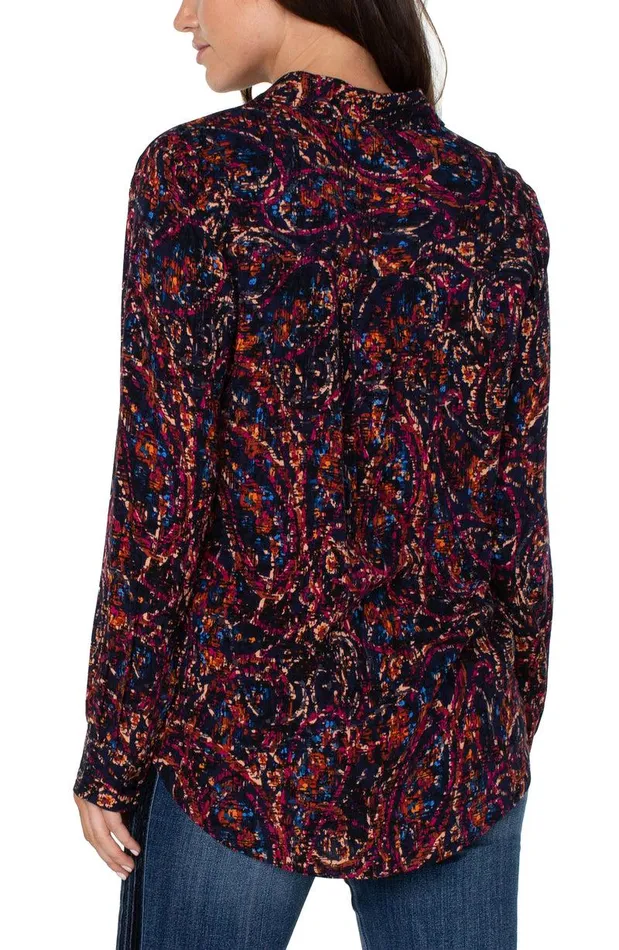 Liverpool Los Angeles BUTTON UP WOVEN BLOUSE Batik Paisley Women WOVEN TOPS