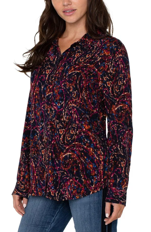 Liverpool Los Angeles BUTTON UP WOVEN BLOUSE Batik Paisley Women WOVEN TOPS