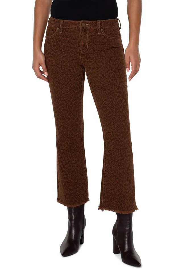 Liverpool Los Angeles HANNAH CROP FLARE WITH FRAY HEM Abstract Animal Print Women CROPS