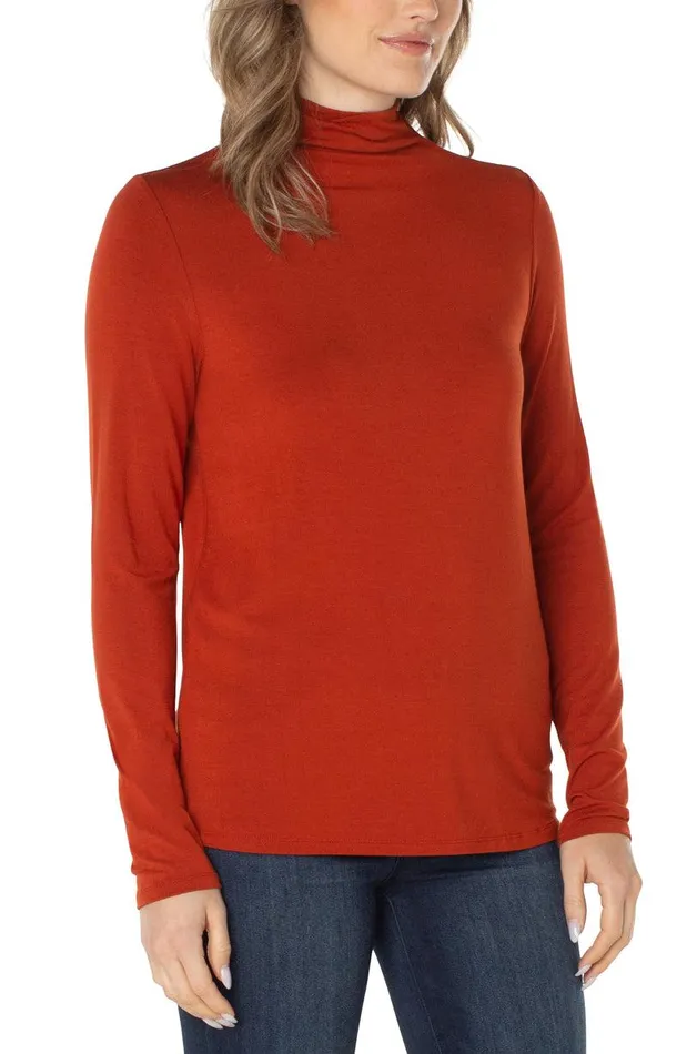 Liverpool Los Angeles MOCK NECK LONG SLEEVE KNIT TOP Terracotta Women KNIT TOPS