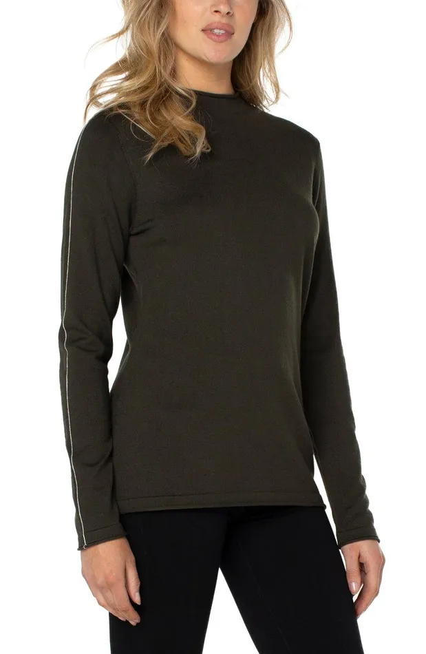 Liverpool Los Angeles MOCK NECK ROLLED HEM LONG SLEEVE SWEATER Forest Green Women SWEATERS