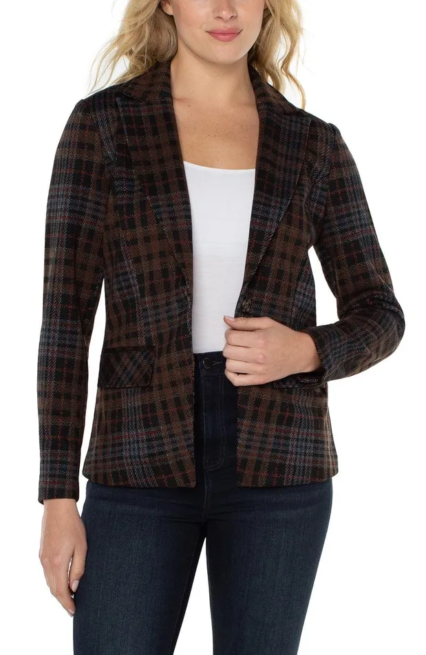Liverpool Los Angeles NOTCH COLLAR BLAZER Black Brownstone Tartan Women BLAZERS