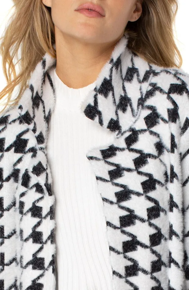 Liverpool Los Angeles OPEN FRONT COATIGAN SWEATER Black White Houndstooth Women COATIGANS