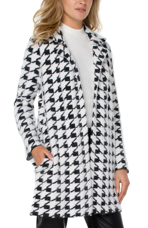 Liverpool Los Angeles OPEN FRONT COATIGAN SWEATER Black White Houndstooth Women COATIGANS