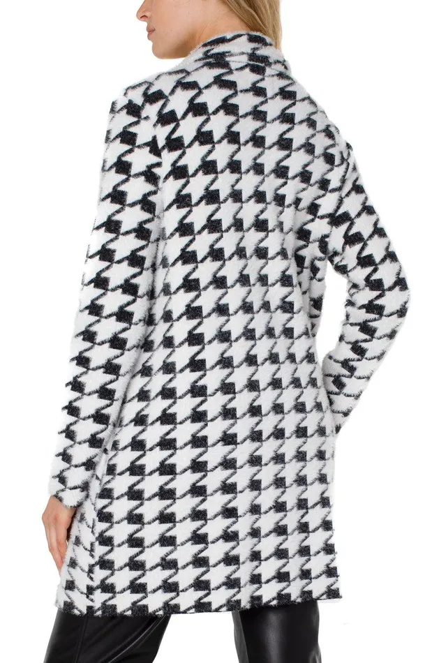 Liverpool Los Angeles OPEN FRONT COATIGAN SWEATER Black White Houndstooth Women COATIGANS