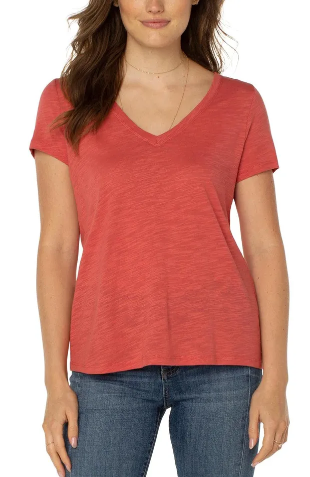 Liverpool Los Angeles VNECK SLUB KNIT TEE Coral Women TSHIRTS