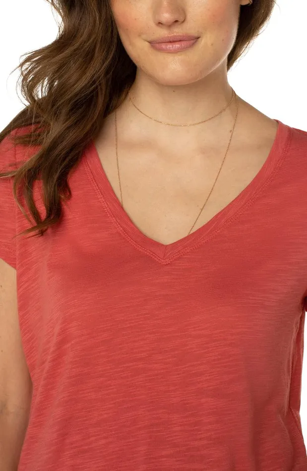 Liverpool Los Angeles VNECK SLUB KNIT TEE Coral Women TSHIRTS