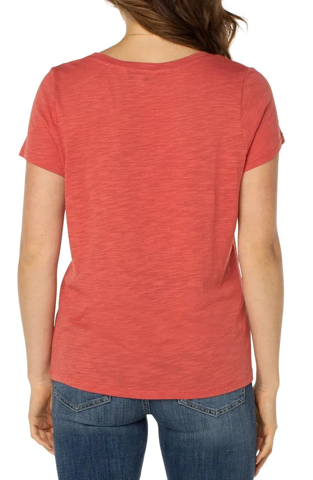 Liverpool Los Angeles VNECK SLUB KNIT TEE Coral Women TSHIRTS