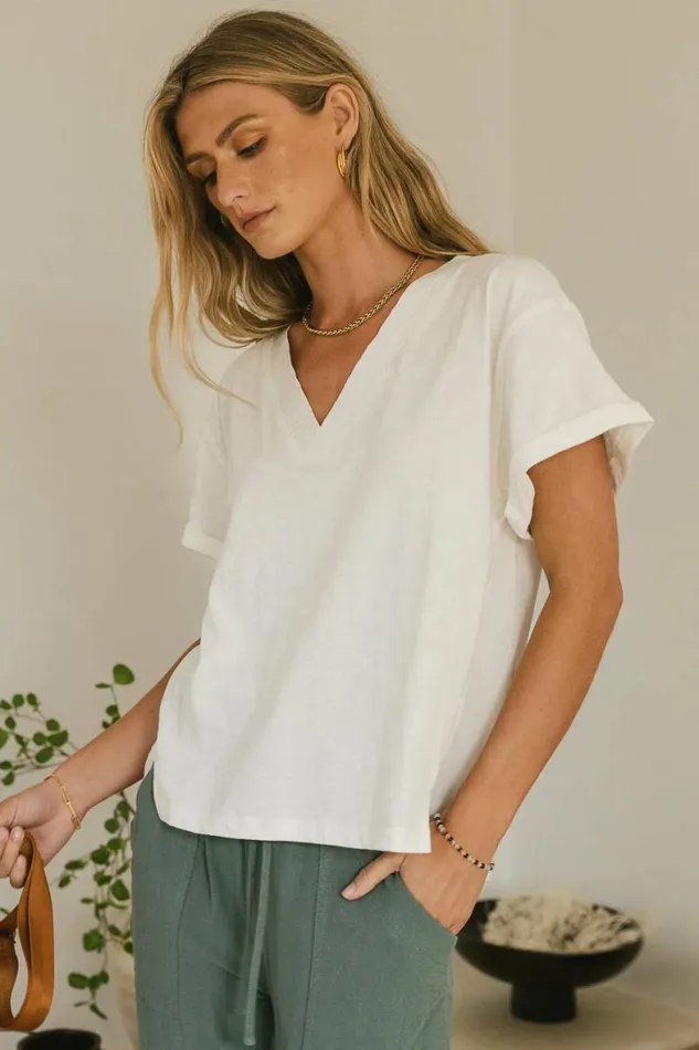Logan Contrast Top In White White Women Bohme Tees and Tanks