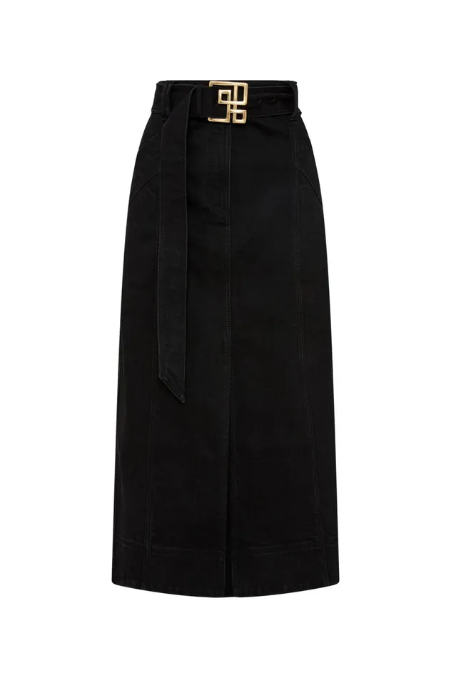 Lola Denim Midi Skirt Black Women Aje Skirts