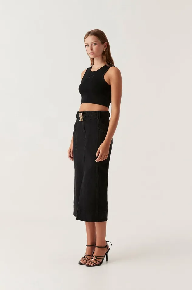 Lola Denim Midi Skirt Black Women Aje Skirts