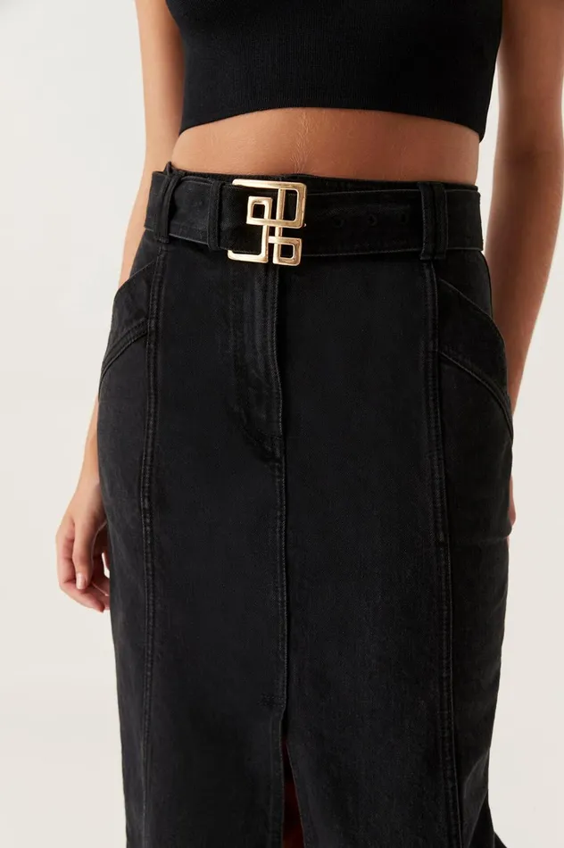 Lola Denim Midi Skirt Black Women Aje Skirts
