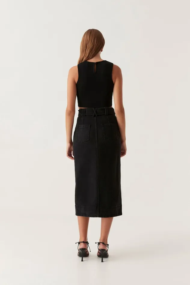 Lola Denim Midi Skirt Black Women Aje Skirts