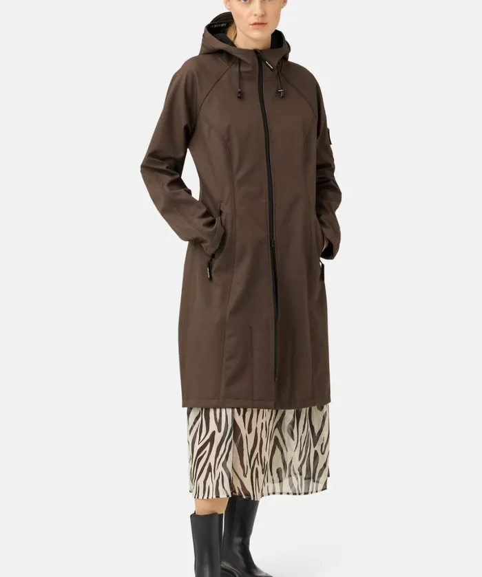 Long Soft Shell Raincoat 8211 Chocolate Brown Rainwear Ilse Jacobsen Raincoats