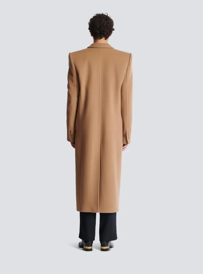 Long Wool And Cashmere Coat Brown Men Balmain Outerwear