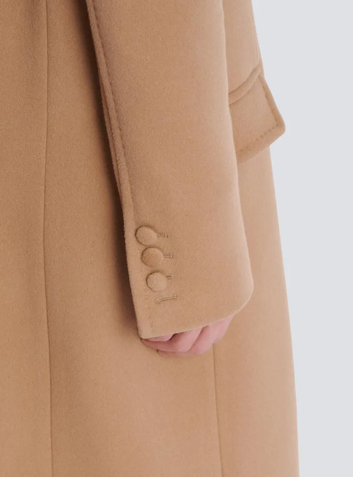 Long Wool And Cashmere Coat Brown Men Balmain Outerwear
