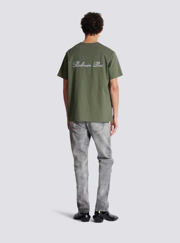 Loose Tshirt With Signature Embroidery Khaki Men Balmain TShirts