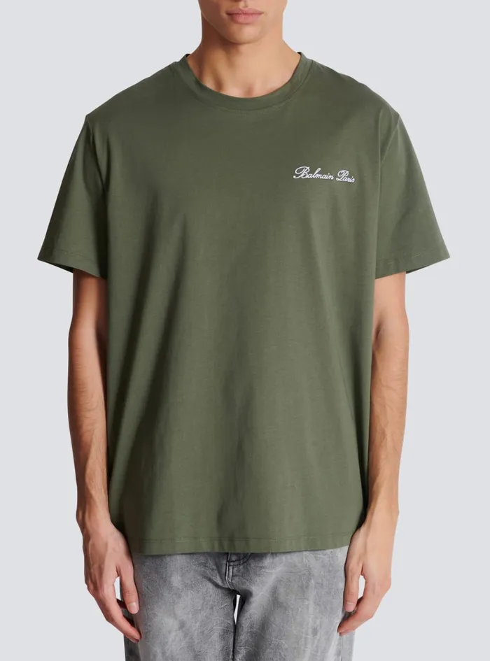 Loose Tshirt With Signature Embroidery Khaki Men Balmain TShirts
