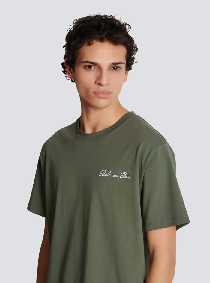 Loose Tshirt With Signature Embroidery Khaki Men Balmain TShirts