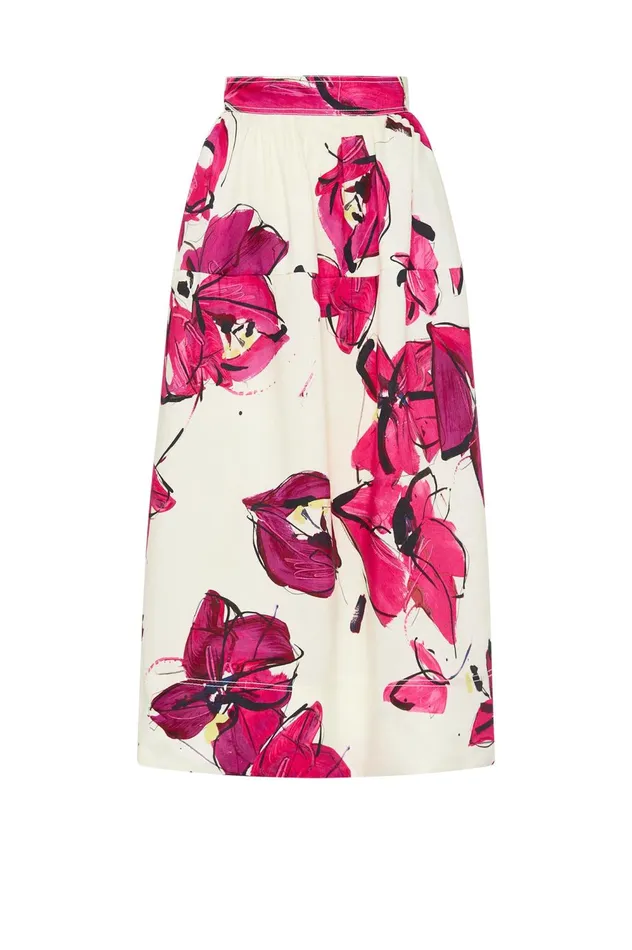 Lottie Gathered Midi Skirt Falling Florals Women Aje Skirts