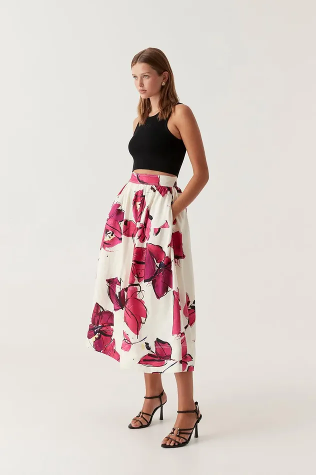 Lottie Gathered Midi Skirt Falling Florals Women Aje Skirts