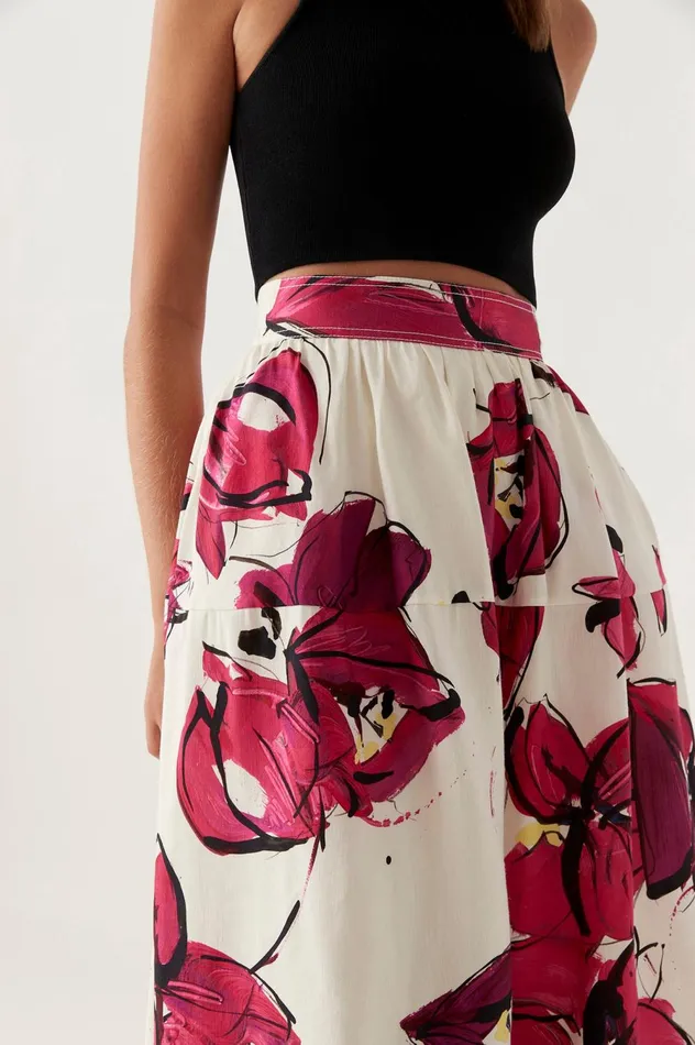 Lottie Gathered Midi Skirt Falling Florals Women Aje Skirts